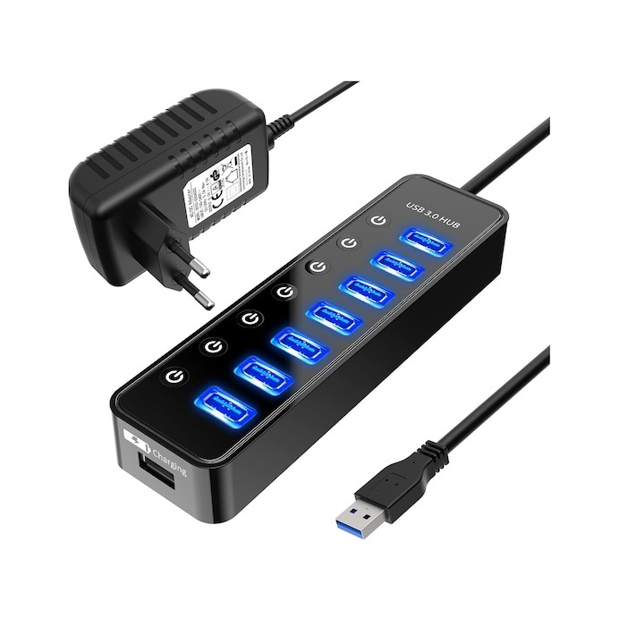 Hub Atolla USB 3.0 Fast charge cu adaptor alimentare