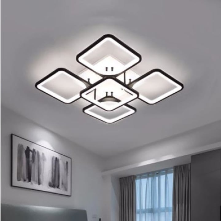 Lustra LED patrata 4+1 dimabila cu telecomanda
