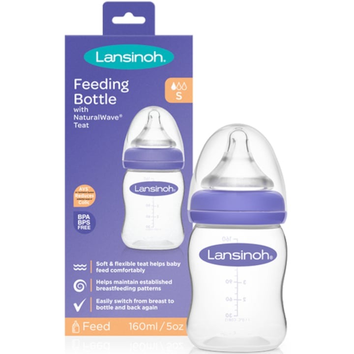 Biberon Lansinoh cu tetina din silicon cu flux lent 0% BPA